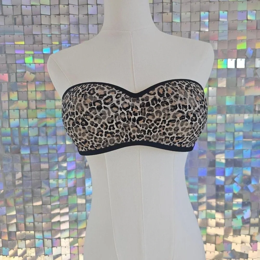 Victoria's Secret PINK Bandeau Bra Womens S Tan Leopard Excellent Strapless Mesh